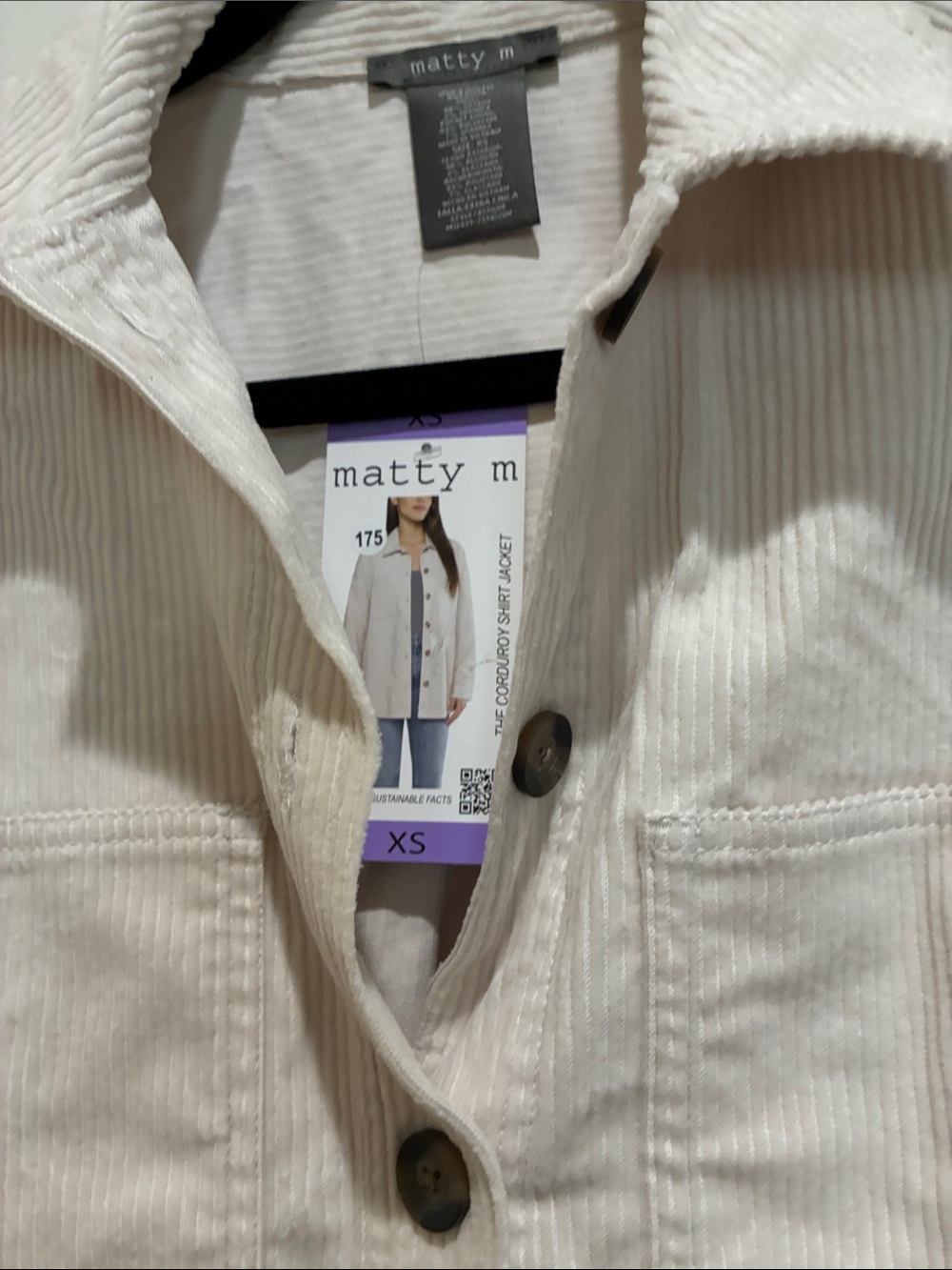 Matty M. Cream Corduroy oversized Shirt Jacket - Picture 2 of 3